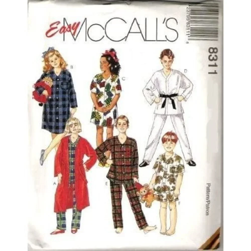 McCall's Sewing Pattern 8311 Robe Nightshirt and Pajamas Kids Unisex Size‎ 6-7